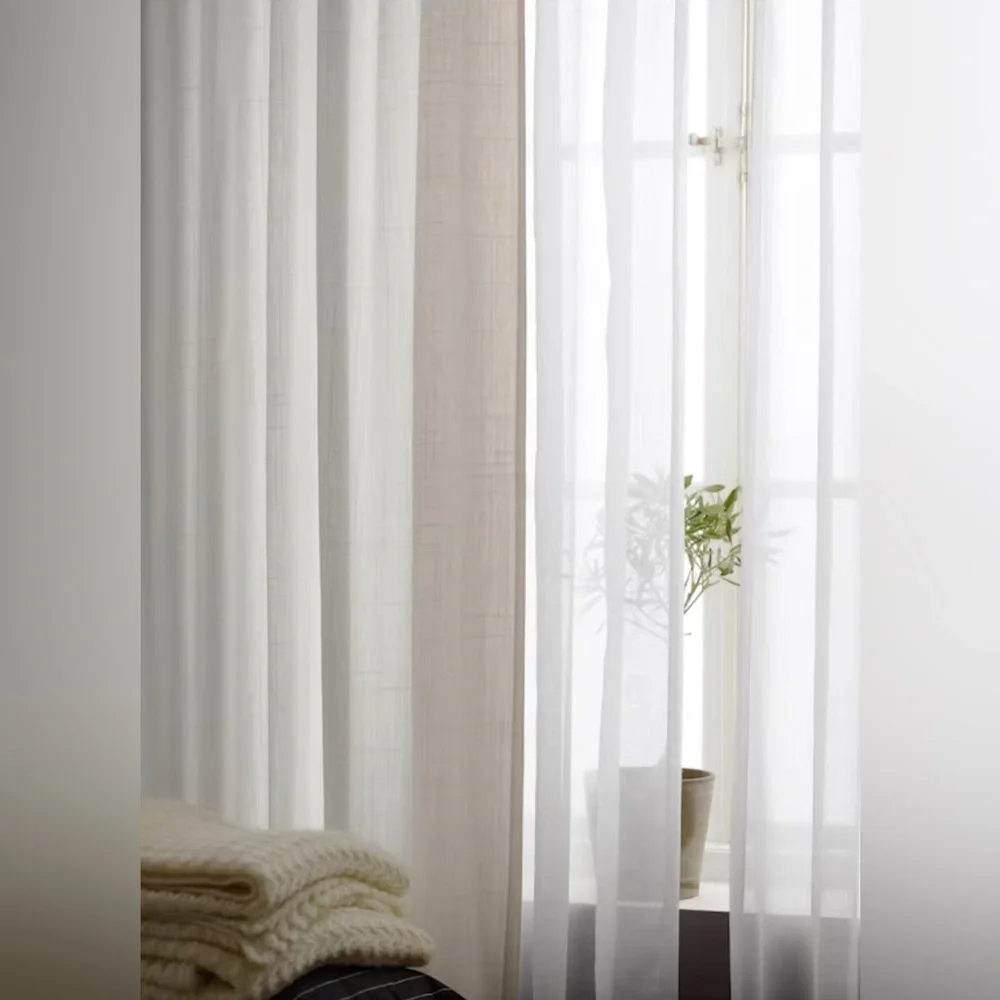 IKEA Ritva light-filtering curtains-white cotton-1 pair 57“x118“-NWT-tiny stain